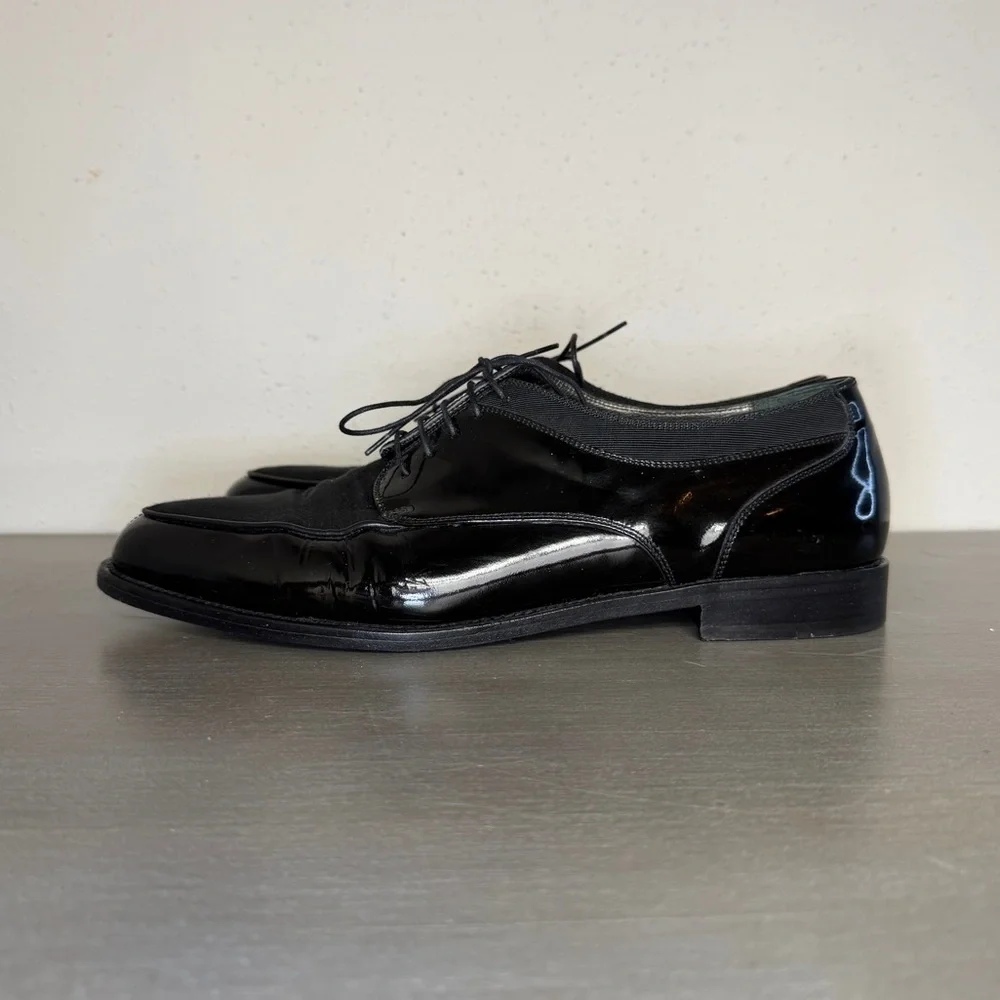Vintage 80s Cole Haan Made in Italy Black Patent Leather Dress Shoes Size 11.5 D